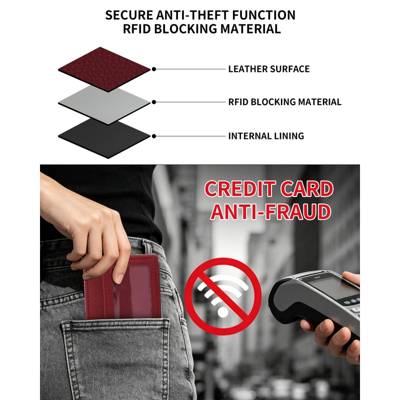 BNMBQKL Credit Card Holder Wallet RFID Blocking, Leather Wallet for