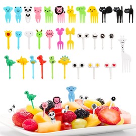 62PCS Plastic Animal Fruit Fork, Cartoon Food Toothpick Cute Fruit Forks Mini Cartoon Plastic Dessert Forks for Kids Dessert Party Bento Lunch Decor(Random Color)
