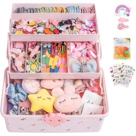 de almacenamiento de accesorios para el cabello, Organizador de accesorios para el cabello para niñas de almacenamiento de joyas para niños de 3 capas Estuche impermeable para sombreros con 6 pega