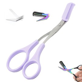 Eyebrow Trimmer Scissor, 2024 New Eyebrow Scissors with Comb Eyebrow Trimmer for Women Men, Non-Slip Eyebrow Cutter Eye Brow Razors Eye Brow Shaper Trimming Scissors Makeup Tool (Purple)
