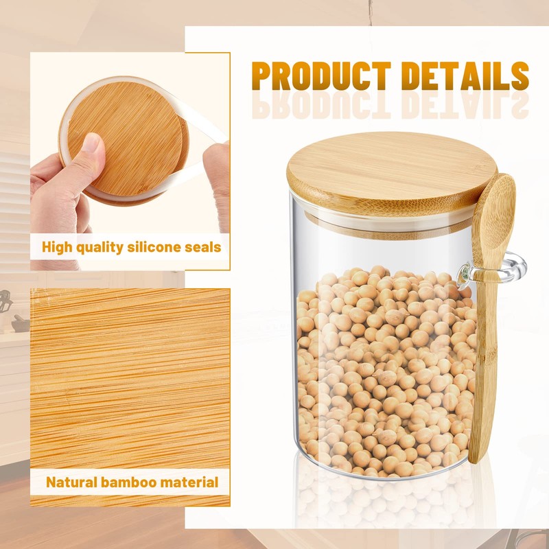 Tessco 8 Set Glass Jars with Bamboo Lids and Spoons