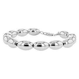 925 Sterling Silver Italian Oval Bead Necklace, 3MM, 4MM Sterling Silver Bead Ball Necklace, Rice Bead Chain Necklace, Silver Beaded Necklace 16-36 (7.5, 4MM)