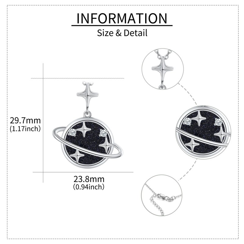 ONEFINITY Saturn Planet Necklace 925 Sterling Silver Planet Space Pendant