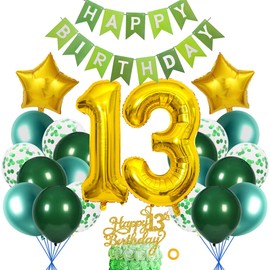 SNOWZAN Decoration 13th Birthday Girls Boys Green Gold 13th Birthday Decoration Girls Boys 13th Birthday Decorations 13th Birthday Girl Decoration with Happy Birthday Banner for Birthday 13 Boys
