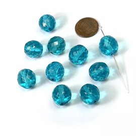 PRECIOSA Aqua blue coated Czech Fire Polished Round Faceted Glass Beads 14mm 10pcs CF078