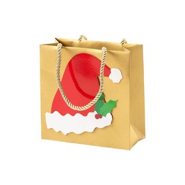 Caspari Be Merry Christmas Santa Hat Small Square Gift Bag - 1 Each