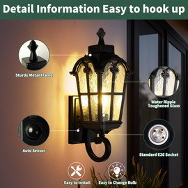 Kainozoic Motion Sensor Dawn to Dusk Outdoor Sensor Light Fixture Waterproof Porch Lights Anti-Rust Exterior Lighting Outdoor Wall Lantern Outside Wall Light for Patio Front Door Garden Garage