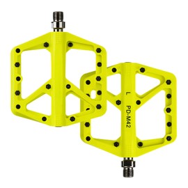 SYACHI Flat Pedals for MTB, Non-Slip Bicycle Pedals Made of Nylon Fibre for Road Bike, Mountain Bike & Gravel Bike, Non-Slip & Durable, Aluminium Alloy with 3 Sealed 9/16 Inch Axles (Green) (Yellow)