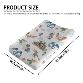 Fairytale Dragons Castle Changing Pad Cover Watercolor Dragon Princess Knight Moon Clouds Baby Nursery Diaper Change Pad Sheets for Boy Girl Soft Stretchy Fitted Changing Table Sheets Mats 32''x16''
