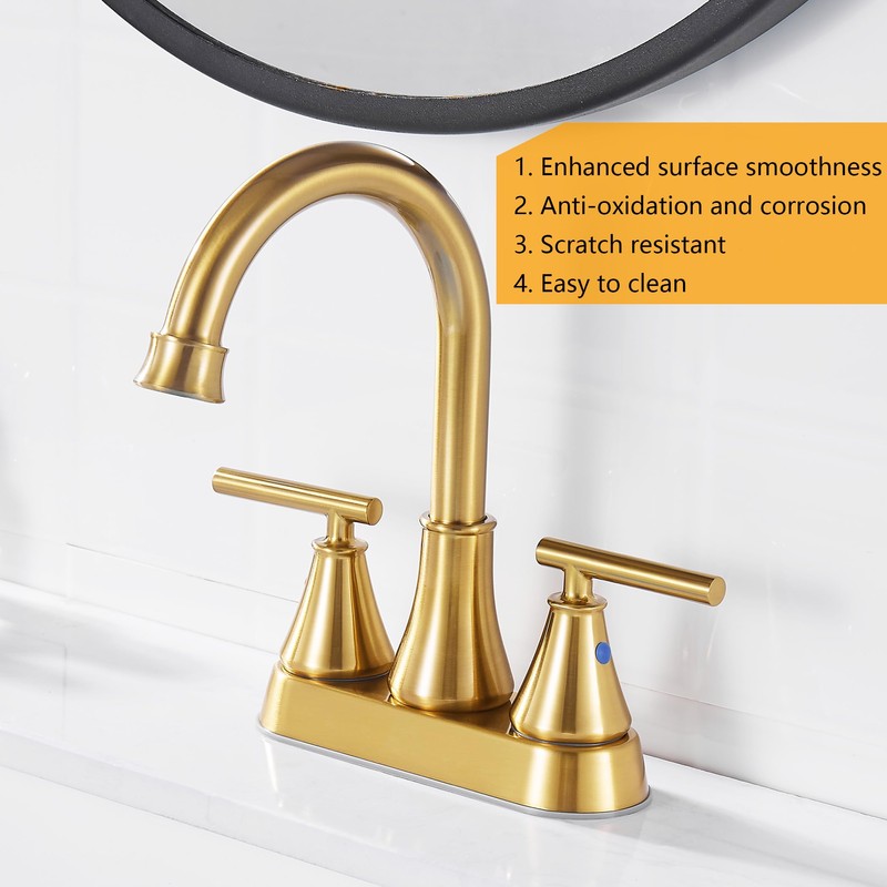 Bathroom Sink Faucet 4 Inch 2 Handle Centerset Brushed Gold
