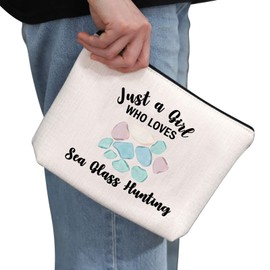 PYOUL Sea Glass Hunter Gift Who Love Sea Glass Hunting Makeup Bag Beach Glass Cosmetic Bag Beachcombing Life Gift Beachcomber Zipper Travel Bag (Sea Glass Hunt B EU)