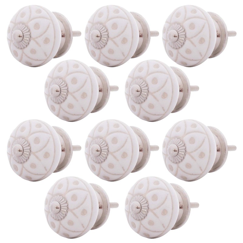 Knober 10 pieces in white ALBA white, decorated, stainless steel