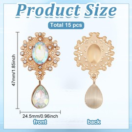 CRAFTYMELODY Pack of 15 Crystal Rhinestone Embellishments Teardrop Shape Alloy Gold Rhinestone Cabochon for Bezel Pendant Tray DIY Jewellery Making Clothing