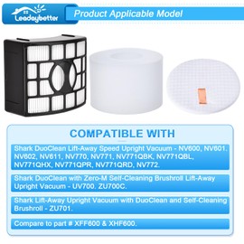 Filter Replacement for Shark Rotator DuoClean Lift-Away NV601 NV700 NV771 UV700 ZU701 Zero-M Speed Upright Vacuum Cleaner, 2 HEPA Filters, 4 Foam & Felt Filters, Compare to Part # XFF600 & XHF600