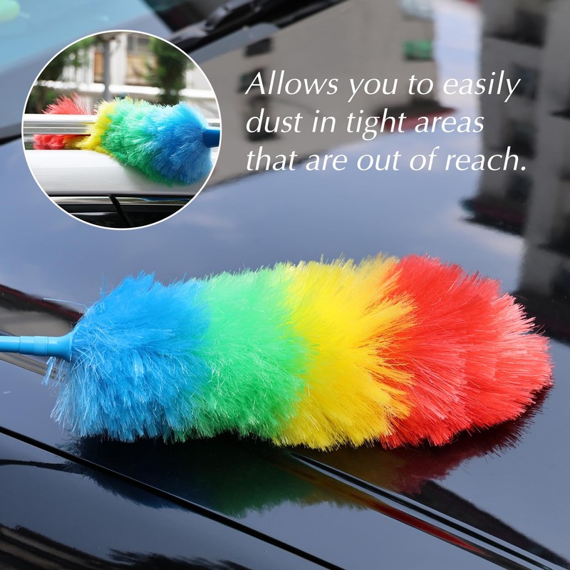 iHUFeather Rainbow Extendable Static Duster Reusable Microfiber Duster with 100"