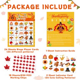 Yoqipati 45PCS Thanksgiving Bingo Game Cards for 24 Players Thanksgiving Bingo Games for Family and Large Group Parties Thanksgiving Party Favors
