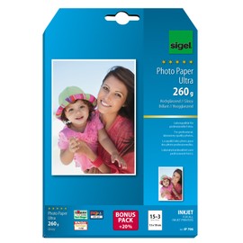 SIGEL IP706 InkJet-Fotopapier Ultra, 13x18 cm, 15 + 3 Blatt gratis, hochglänzend, extrem lichtbeständig, 260 g, für hochwertige Fotografien