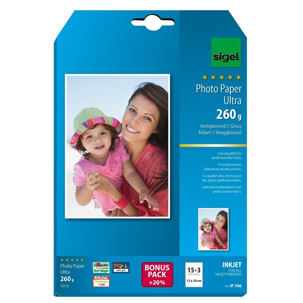 SIGEL IP706 InkJet-Fotopapier Ultra, 13x18 cm, 15 + 3 Blatt