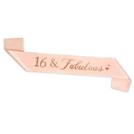 CHEERYMAGIC 16th Birthday Sash, Rose Gold Birthday Satin Sash for 16 Birthday Decorations Women Birthday Gift Party Accessories A3AXFAB (16 fabulous)