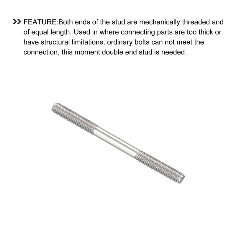 METALLIXITY 5pcs Double Head Stud Screw M6 Screw 70mm Length