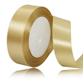 Gold Satin Ribbons 25 mm Wide, 22 Metres Ribbon, Gift Ribbon for Gift Wrapping, DIY Crafts, Bouquets, Sewing Projects, Bow Making, Birthday and Wedding Decorations
