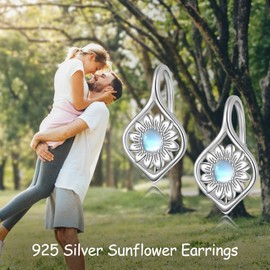 POPLYKE Moonstone Sunflower Earrings for Women 925 Sterling Silver Leverback Earrings Sunflower jewellery Gifts for Her