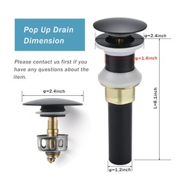 Rockgoya Bathroom Sink Drain,2 Pack Drain Stopper Bathroom Sink Without Overflow,Pop Up Drain Assembly with Detachable Strainer Basket,Built-in Anti-Clogging Strainer,Stainless Steel Mattle Black