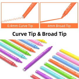AECHY Curve Highlighter Set, Dual Tip Marker with 6 Different Curve Shapes and 8 Colors Marking Lines, Aesthetic Curve Marker, Chisel Tip Highlighter for Journal, Planner, School Supplies