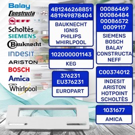 MONTERAL Fridge Handle 196 mm with Worm Spacing 82-163 mm with Original Code 00086469 00086572 for Bosch 481246268851 481949878404 for Whirlpool C00374012 for Indesit - Warranty 10 Years