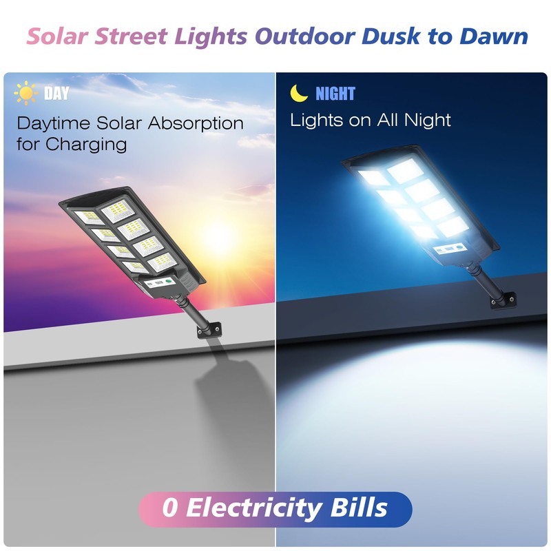 WYWNA Solar Street Lights Outdoor Waterproof, 6000K LED Dusk to