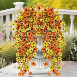 8 Pcs Outdoor Fall Decor, Artificial Mums For Outdoors, Fall Flowers Artificial For Decoration, Fake Mums Faux Mums For Outside Half Sphere, Fake Hanging Plants Plastic Flowers For Outdoors Home Porch