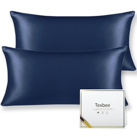 Texbee Seidenkissenbezug 40x80cm für Haar und Haut 2 Stück Beide Seiten 22 Momme Natürliche Kissenbezug Seide mit verstecktem Reißverschluss Weiche Atmungsaktive Glatte Standardgröße-Marineblau