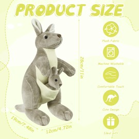 SGZIOO Kangaroo Plush Toy, 28 cm Kangaroo Cuddly Toy, Cute Cuddly Toy, Mother and Child Kangaroo, Fluffy Kangaroo Soft Toy, for Children Playing, Sleeping and Cuddling