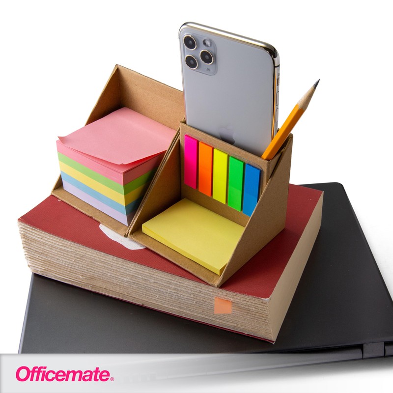 Officemate YouCube Storage Organizer with Sticky Notes, Brown (21559)