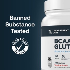 Transparent Labs BCAA Glutamine - 8000 Mg of BCAA Powder with L Glutamine for Post Workout Recovery, Muscle Growth, & Increased Endurance - 30 Servings, Strawberry Lemonade