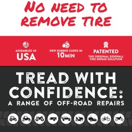 GlueTread SxS UTV Tire Sidewall Repair Kit | Emergency Tire Repair No Need to Remove Tire | Off-Road Sidewall Tire Repair Kit | Improved Rubber Formula No Accelerator Needed 10 Minutes Curing Time