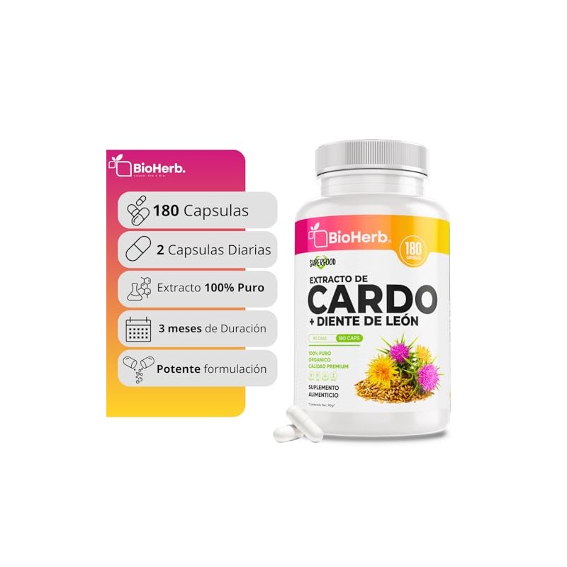 Bioherb Cardo Mariano Diente León Silimarina Estandarizada Fórmula Potenciada 180
