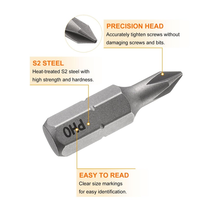 sourcing map 4pcs PH0/PH1/PH2/PH3 Phillips Screwdriver Bit 1/4" Hex Shank
