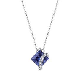 HeyMeili Blue Sapphire Pendant Necklace Birthstone Necklace Princess Cut Jewellery 925 Sterling Silver for Women Girls Ladies