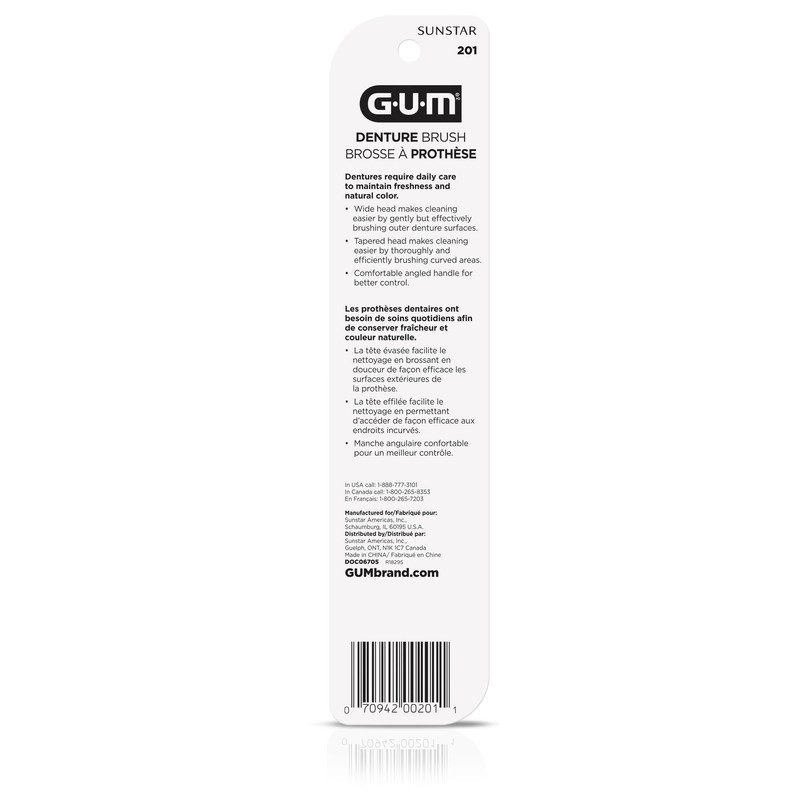 GUM Denture Brush - Dual Headed Hard Bristle Toothbrush for