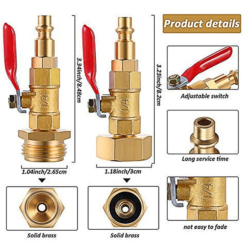 2pcs Brass Winterize Blowout Adapter 3/4 Internal and External Thread