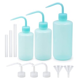 3 Pack Plastic Wash Bottle with Measurement, 900ml Total Safety Squeeze Bottle Succulent Watering Bottle Narrow Mouth Tattoo Wash Bottle for Lab Gardening Tattoo (150ml+250ml+500ml,Blue)