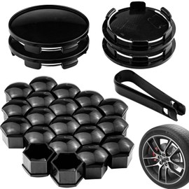 WZYTEU Set of 4 Hub Caps + 20 Wheel Nut Caps, ABS Hub Caps for Wheel Hubs, Car Accessories, with Tool for Removing Wheel Trims (68 mm)