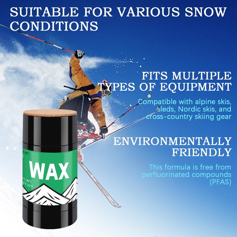 VKQ Rub-on Ski Snowboard Wax, 80g Universal, Easy Cork applicator,