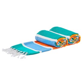 Nicola Spring 2x Multi Stripe 157cm x 87cm Deluxe Cotton Turkish Bath Towels - Lightweight & Absorbent Large Adults Drying Beach Bathroom Gym Shower Sauna
