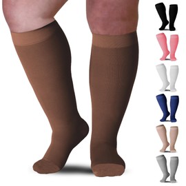 Mojo Compression Socks Brown Closed Toe Knee-High Support Stockings, 20-30mmHg, Large, Made in the USA - Ideal for Varicose Veins, DVT, and Venous Insufficiency