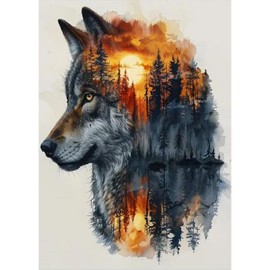 Jawecci Wolf Animal Diamond Painting Kits for Adults Beginners - Diamond Art Sunset Wolf Kits for Adults, 5D Round Diamond Painting DIY Gifts for Home Decor 30x40cm