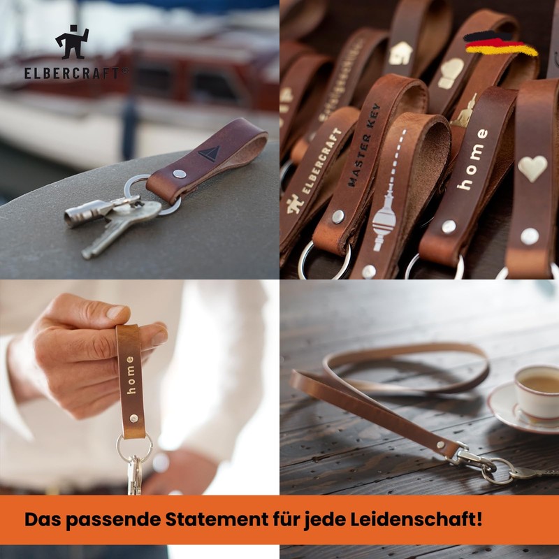 ELBERCRAFT® Leather Keyring Gift for Women or Men Vegetable Tanned
