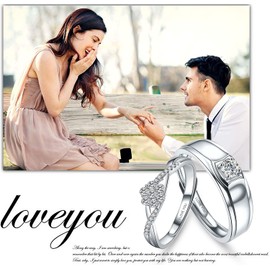 Sunamy Endless Love Matching Couple Rings for Him and Her Set, Adjustable S925 Silver Romantic Heart Design, Engagement Ring