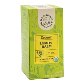 Worldwide Botanicals Organic Lemon Balm Tea, 25 Tea Bags - 50% more herbs with 2.25g per teabag - 100% Pure Lemon Balm Leaves, Kosher